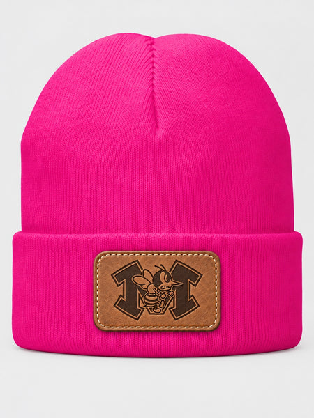 Monroe Hornets neon pink fleece-lined knit cap with engraved patch