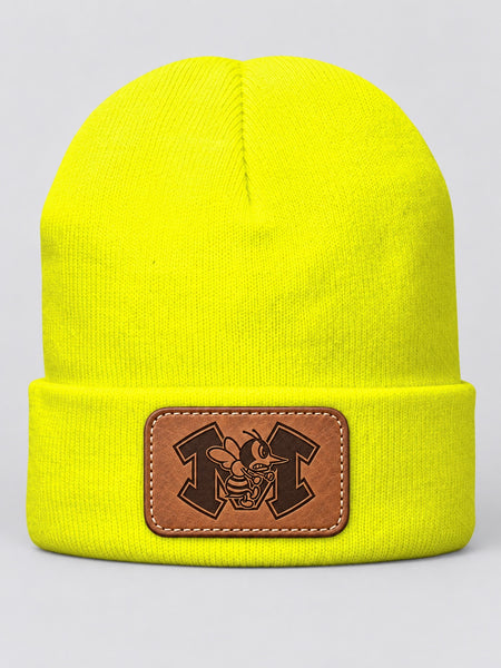 Monroe Hornets neon yellow fleece-lined knit cap with engraved patch