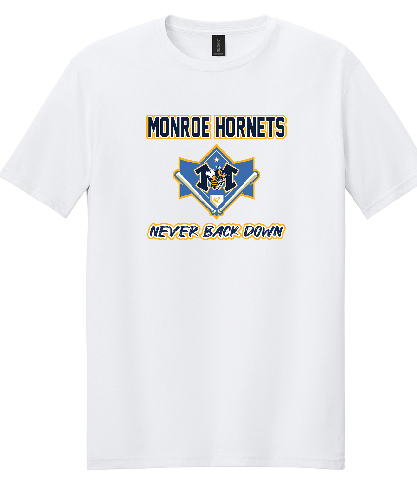 2025 White Monroe Hornets Baseball Never Back Down T-shirt (Copy)