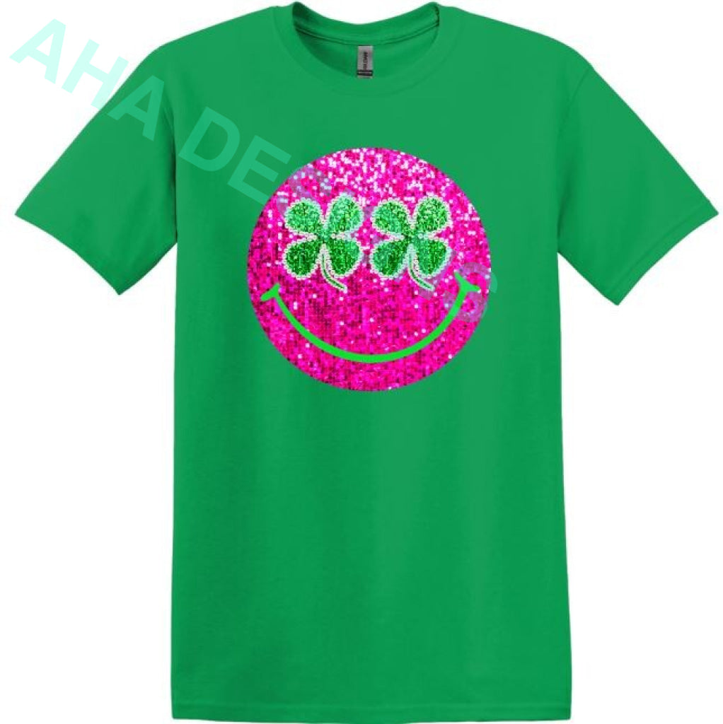 Pink Faux Sequin Shamrock Smile Tee