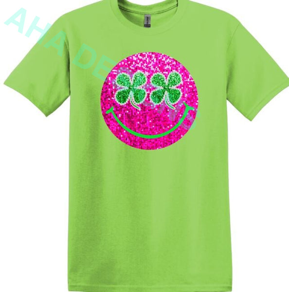 Pink Faux Sequin Shamrock Smile Tee