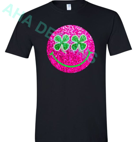 Pink Faux Sequin Shamrock Smile Tee