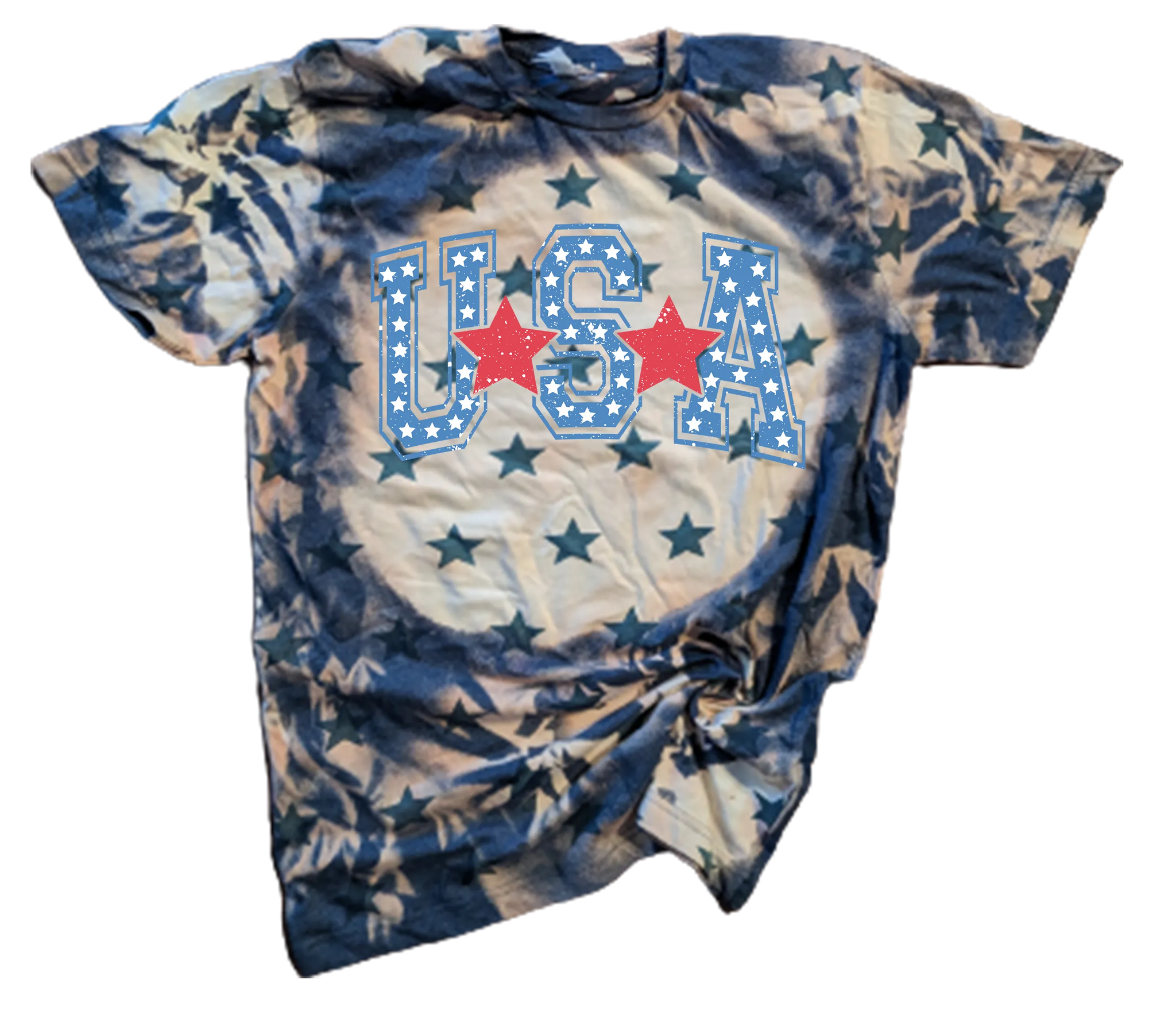 Denim or Red Bleached Distressed USA Star Code Five T-shirt