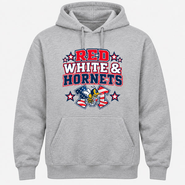 Red White & Hornets Americana fundraiser hoodie in sport gray