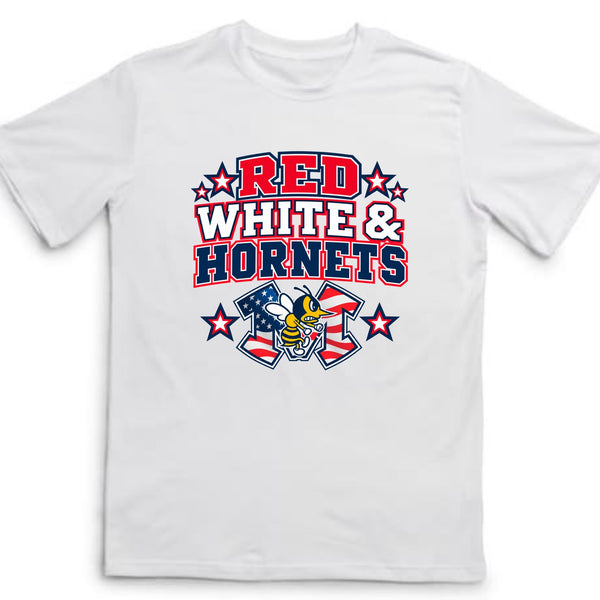 Red White & Hornets Americana fundraiser T-shirt in white