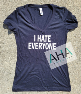 Black v-neck 'I Hate Everyone'' tee