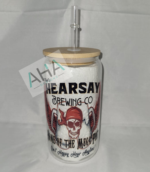 16oz 'The Hearsay Brewing Company' glass jar/tumbler with bamboo lid