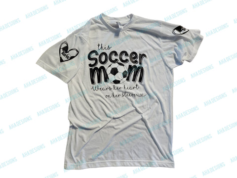 This Mom Wears Her Heart on Her Sleeve Personalized Soccer Tee