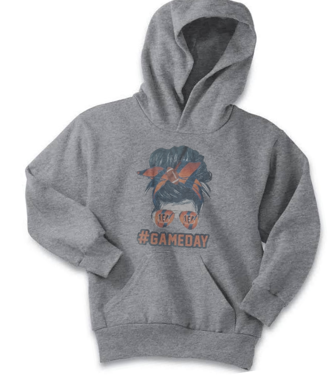 Bengals Messy Bun Game Day Gray Hooded Sweatshirt