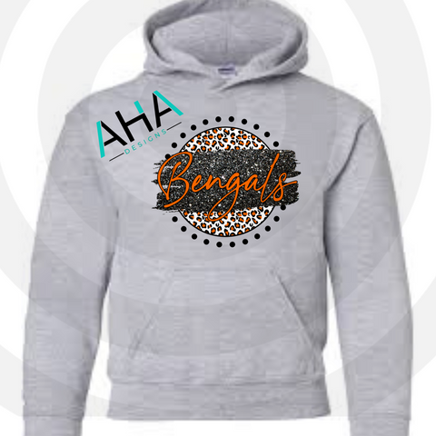 Bengals Circle Faux Glitter Leopard Hooded Sweatshirt (Gray/White)