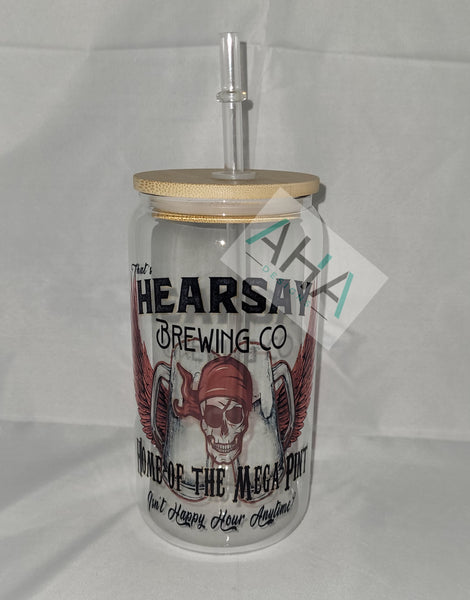 16oz 'The Hearsay Brewing Company' glass jar/tumbler with bamboo lid