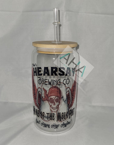 16oz 'The Hearsay Brewing Company' glass jar/tumbler with bamboo lid