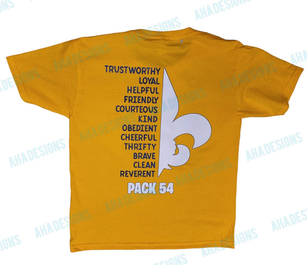 Pack 54 Cub Scouts "Scout Life" Gold Tee