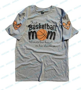 This Mom Wears Her Heart on Her Sleeve Personalized Basketball Tee