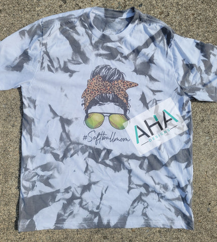 Dyed Softball Mom Messy Bun Tee