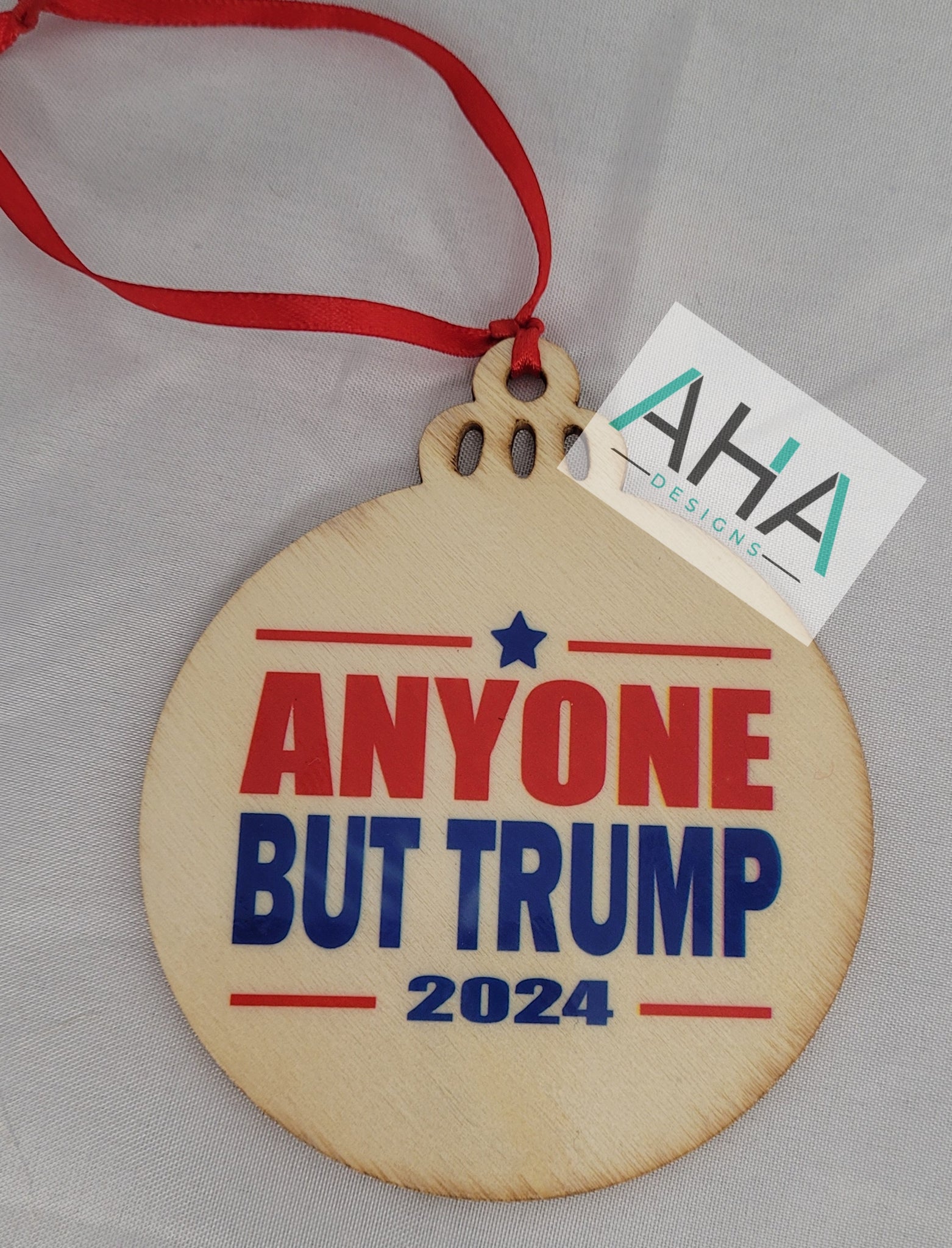 'Anyone But Trump 2024'' Wooden Ornament