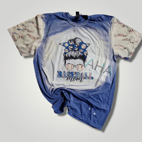 Bleached 'Baseball  Mom' tee with baseball sleeves
