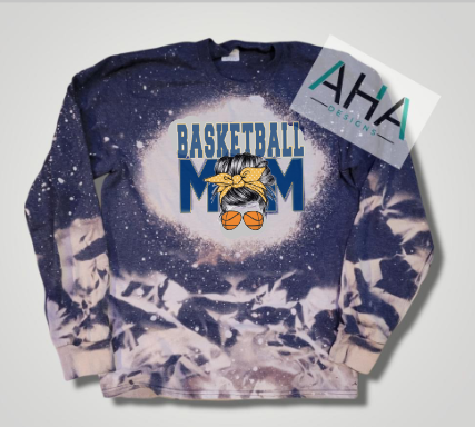 Bleached Blue and Gold 'Basketball Mom' Long Sleeve Tee