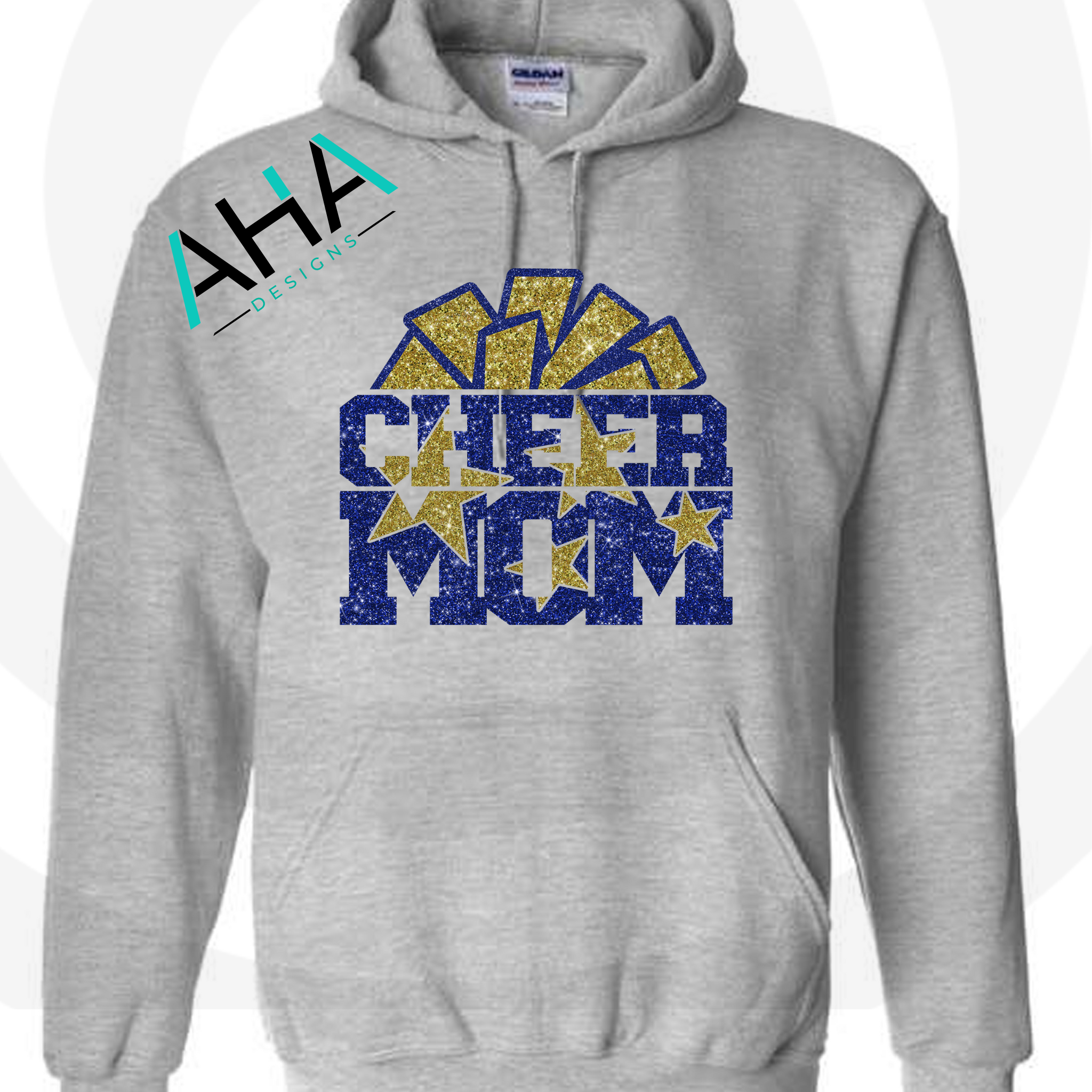 Faux Glitter Cheer Mom Stars Pom Gray Hoodie