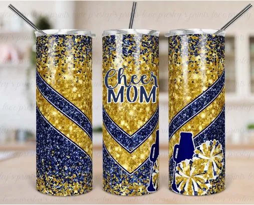 Mama Navy Blue Gold Floral 40 Ounce Handle Stainless Tumbler 