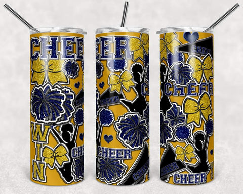 20oz Navy and Gold Cheer Tumbler with PLASTIC STRAW