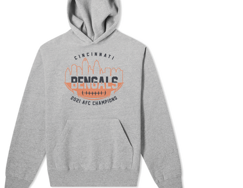 Bengals Skyline 2021 AFC Champions Gray Hooded Sweatshirt