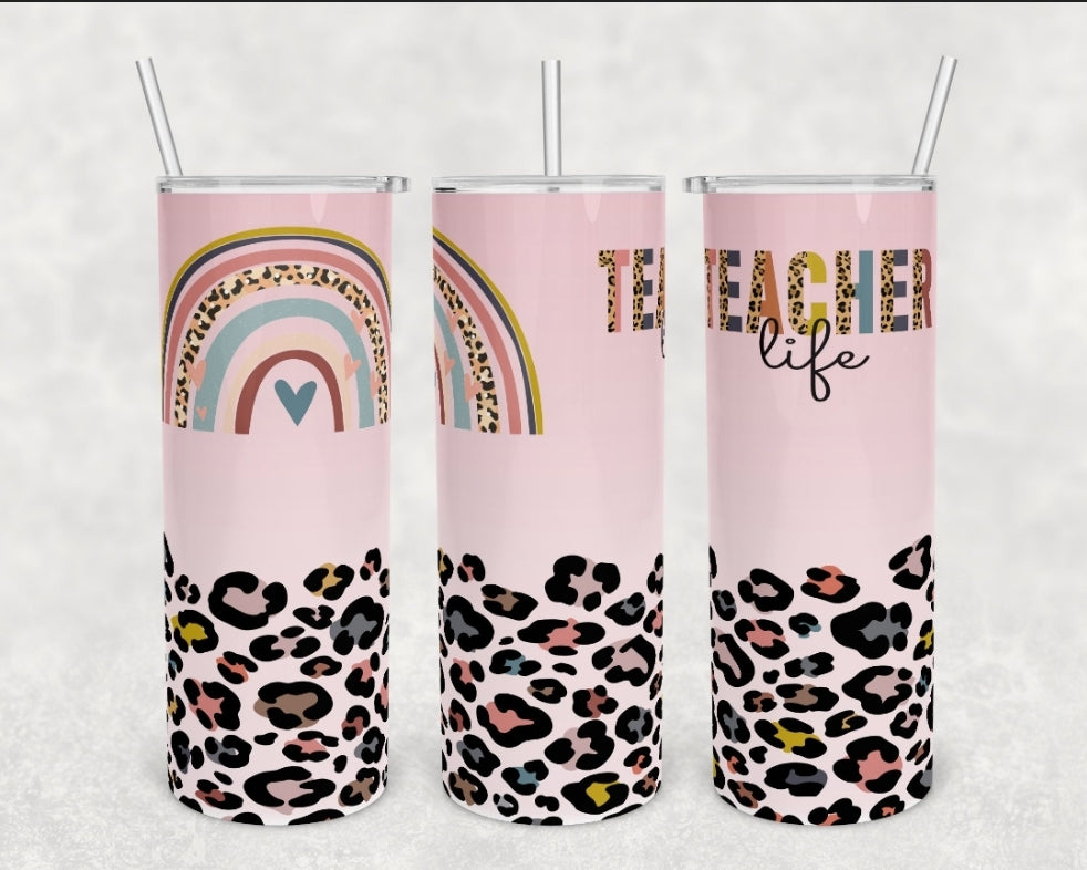 Teacher Life Leopard Rainbow Tumbler