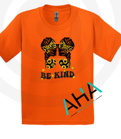 Be Kind Messy Bun Orange Tee [Unity Day Bullying Awareness]