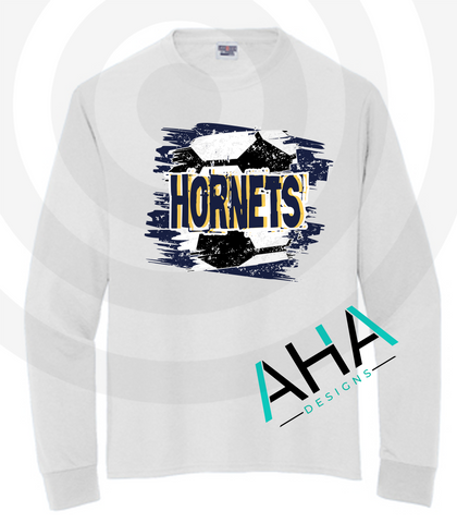 Long sleeve Distressed Hornets Soccer tee