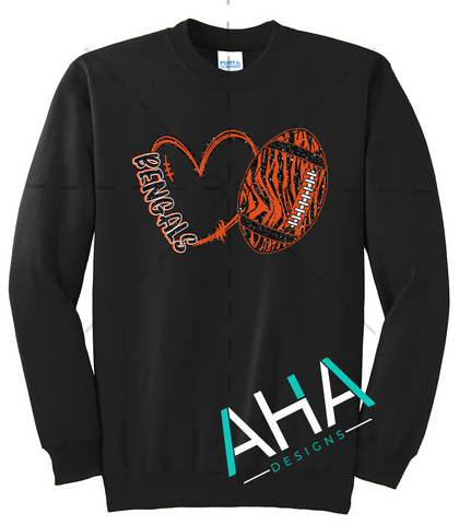 Bengals Leopard Heart Crew Sweatshirt (Black/White)