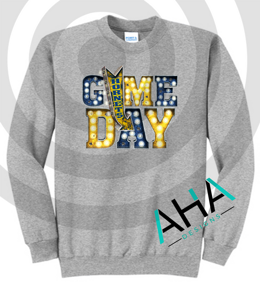 Hornets Game Day Lights  Crew Sweatshirt (Navy/Gray/White)