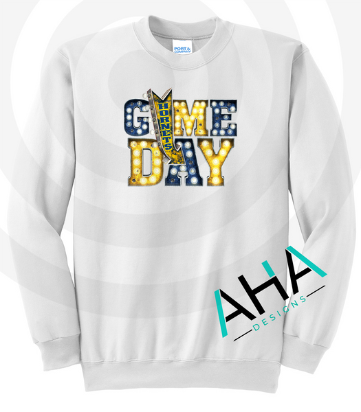 Hornets Game Day Lights  Crew Sweatshirt (Navy/Gray/White)