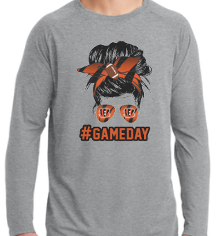 Long Sleeve Gray Bengals Messy Bun Game Day tee