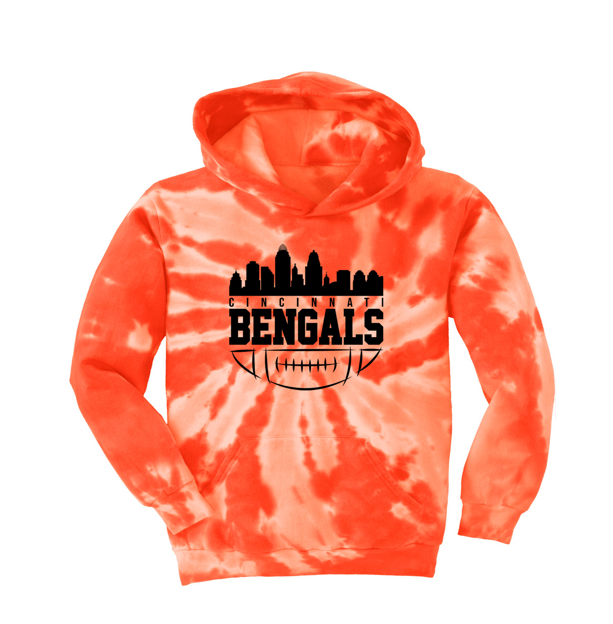 Youth XS Orange Tie Dye Bengals Skyline Hooded Sweatshirt – AHA Designs LLC
