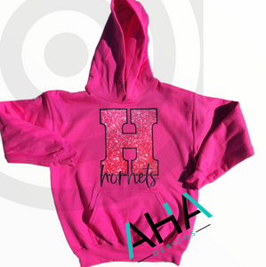 Faux Glitter Pink H Hornets Hooded Sweatshirt