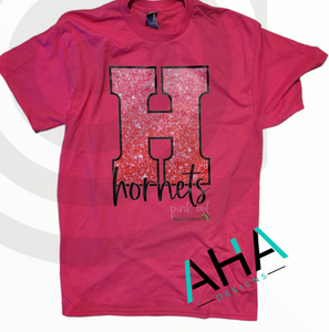 Faux Glitter H Hornets Pink Out