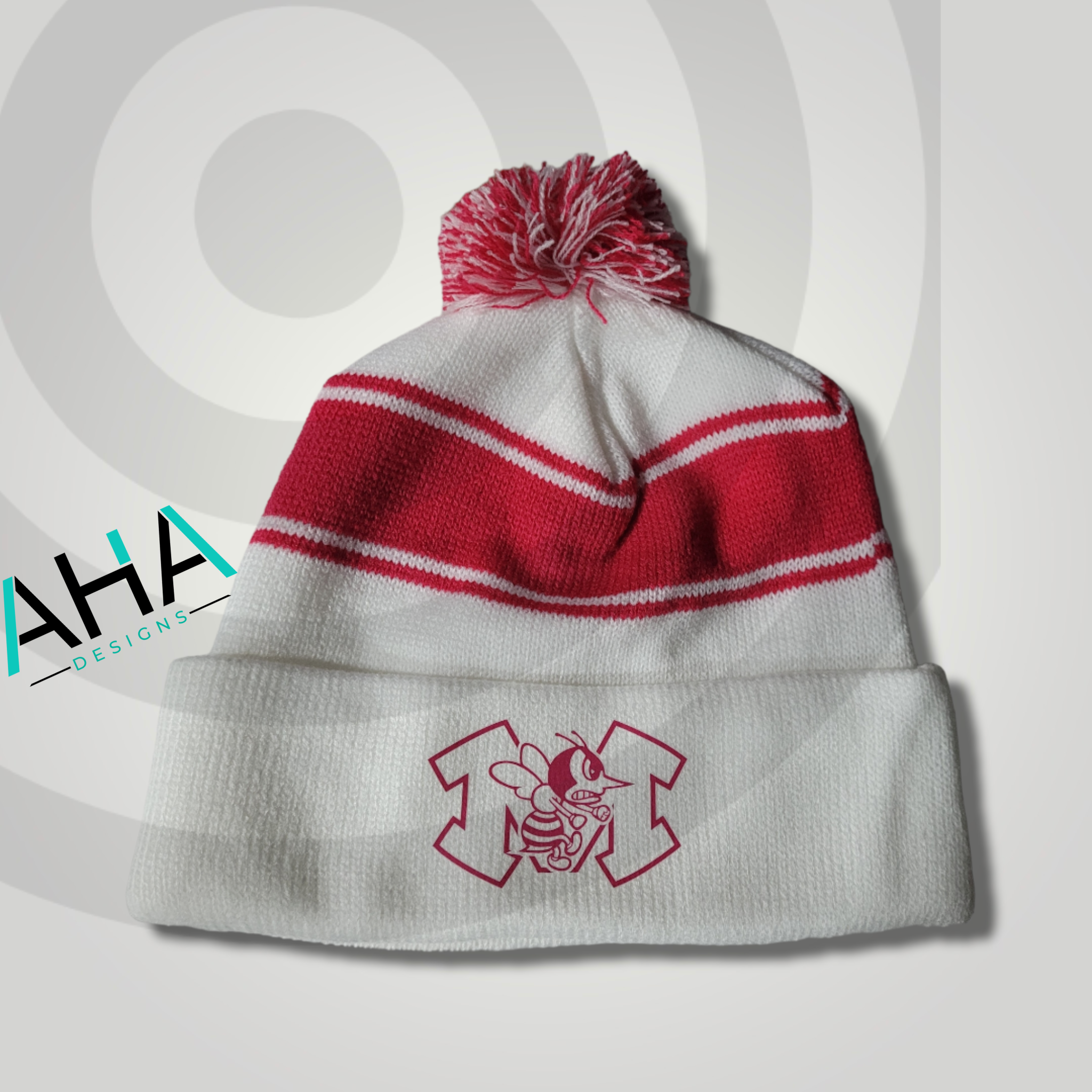 Monroe Hornets Pink Stripe Pom Pom Beanie