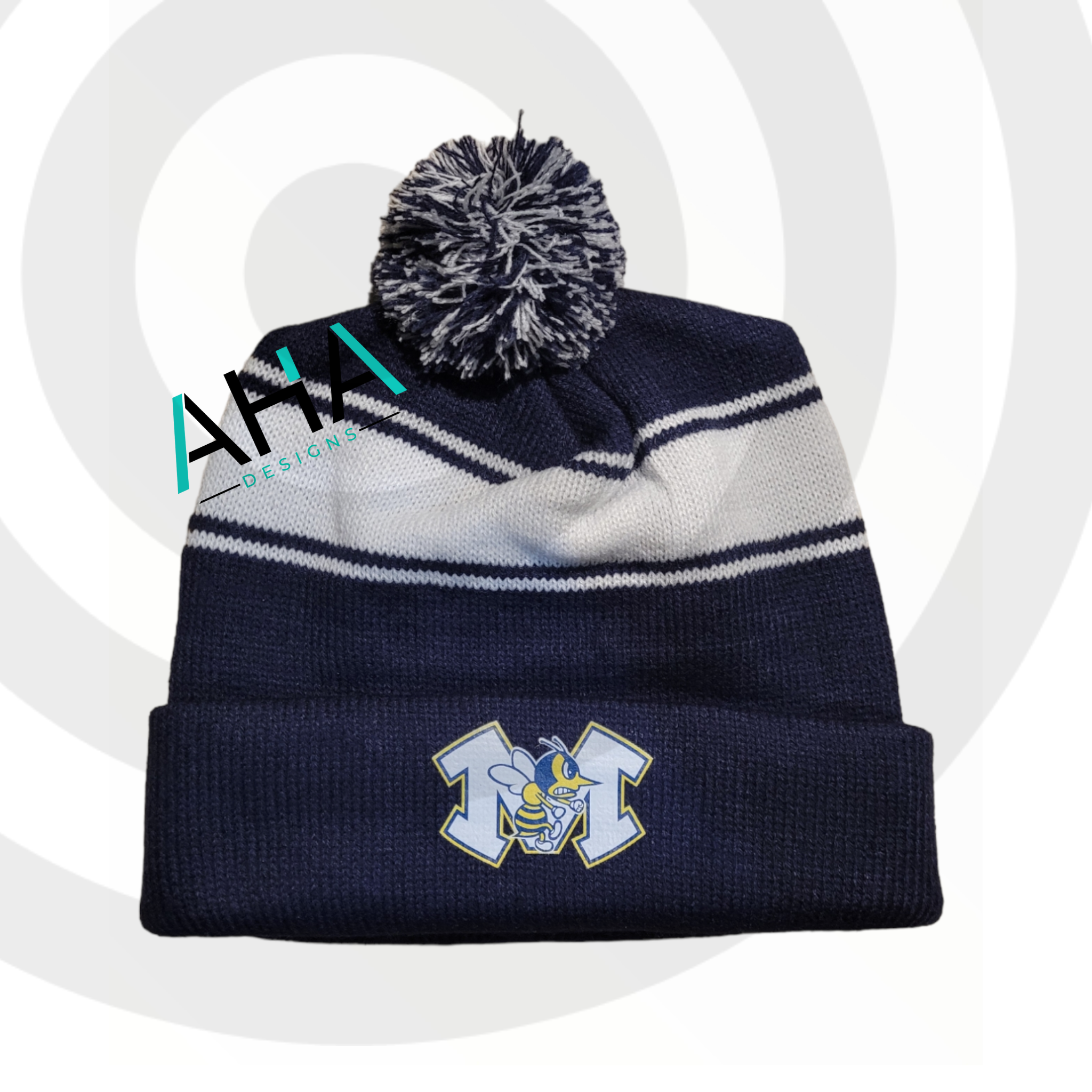 Monroe Hornets Navy Stripe Pom Pom Beanie