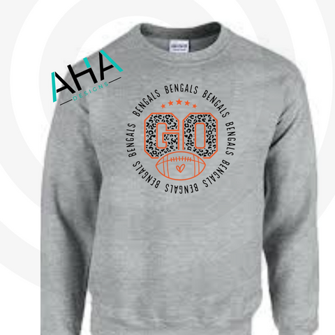 Go Bengals Circle Leopard Crew Sweatshirt  (Gray/White)