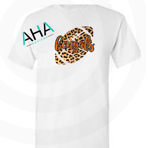 Leopard Football Faux Glitter Bengals T-shirt (Gray/White)
