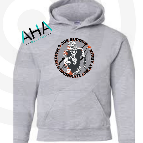 Make Cincinnati Great Again Burrow Hooded Sweatshirt (Gray/White)