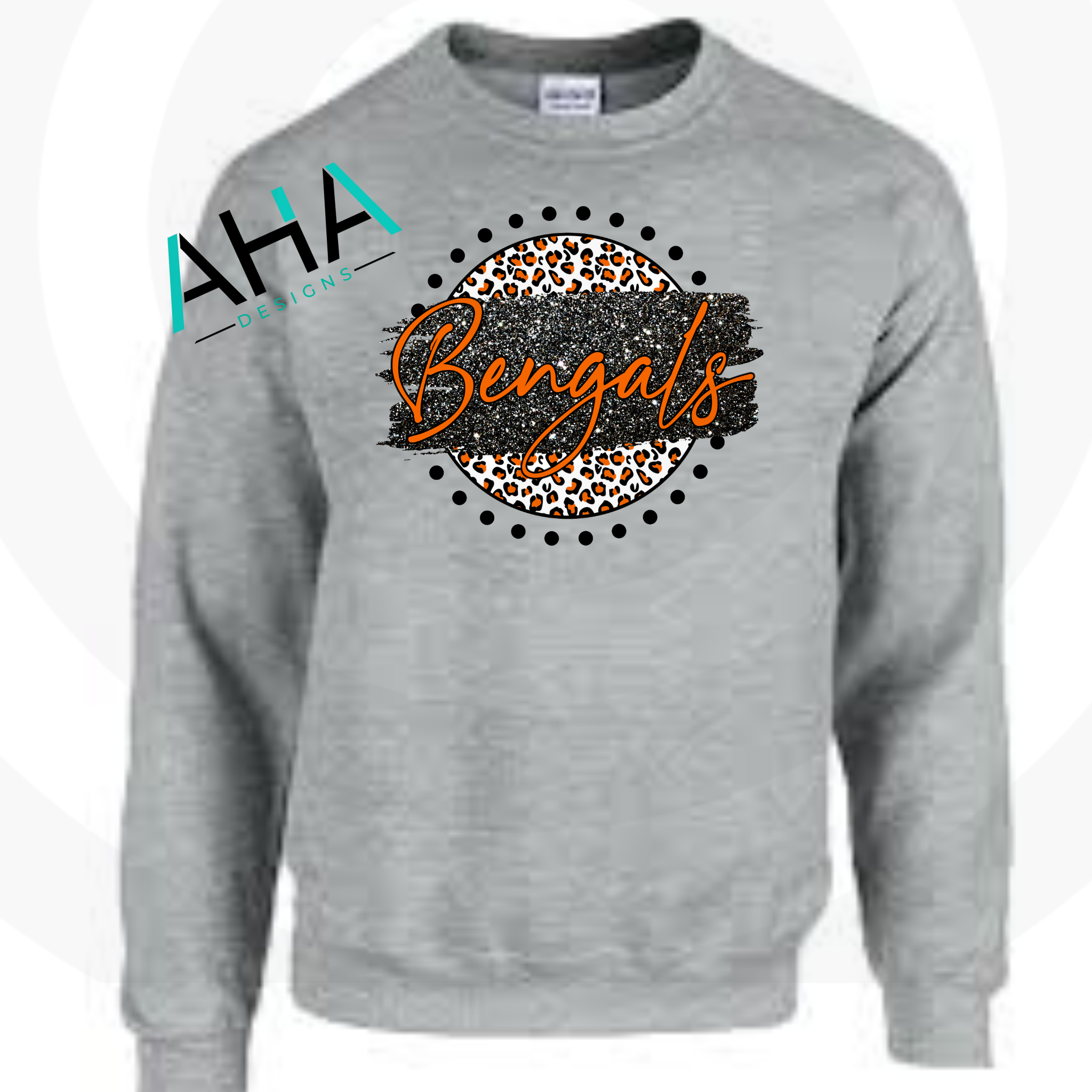 Bengals Circle Faux Glitter Leopard Crew Sweatshirt (Gray/White) – AHA  Designs LLC