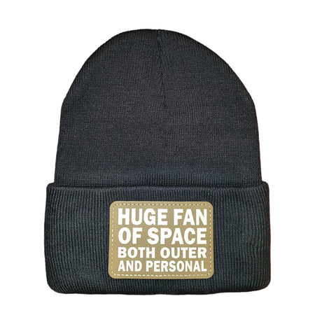 Huge Fan of Space Beanie with Leatherette Patch