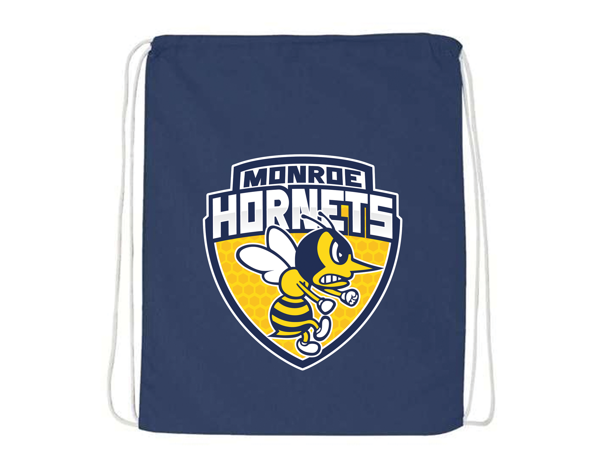 Monroe Hornets Shield Navy Drawstring Bag